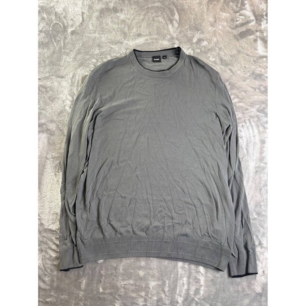 Hugo Boss Men's Size L Gray Knit Pullover Sweater Contrast Tipping Crew Neck L